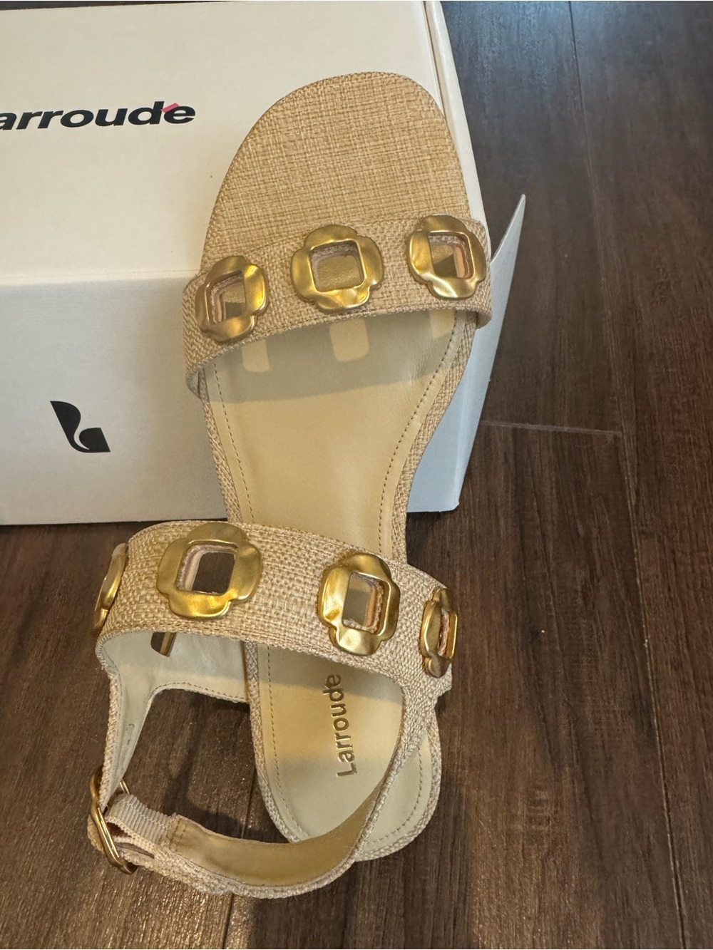 Larroude Milan Woven Raffia Slide Sandals